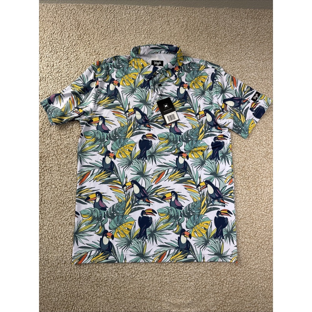 NWT Waggle Golf Polo Shirt Men's M Toucan Tropical Performance AOP NEW
